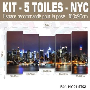 150x80cm - Set 5 LEINWÄNDE BEDRUCKT GEMÄLDE LEINWAND DEKO - NEW YORK-NY-01 -5T02 - Bild 1 von 22
