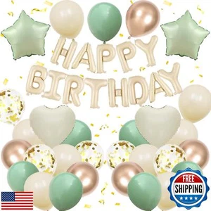 Sage Green Birthday Decorations for Men Women Boys Girls,Sage Green Beige Gol - Picture 1 of 5