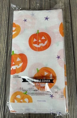 "Cubierta de mesa de papel de linterna Jack O calabaza blanca naranja creativa conversión 54"""  Foto 1 de 3