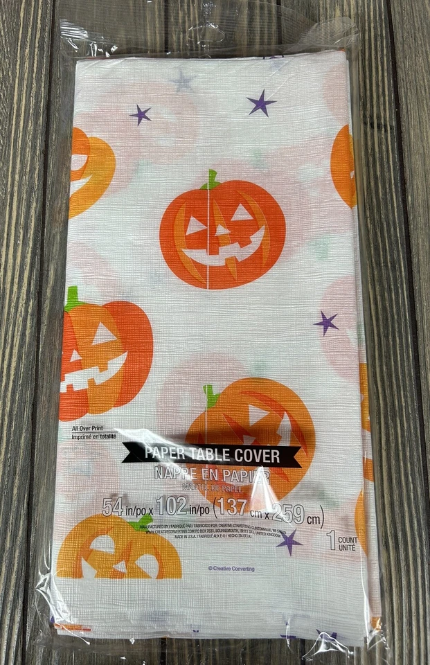 "Cubierta de mesa de papel de linterna Jack O calabaza blanca naranja creativa conversión 54"""  Foto 1 de 3