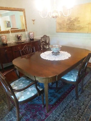 Mesa de comedor antigua estilo Chippendale caoba 2 sillones 4 sillas hojas Foto 1 de 4