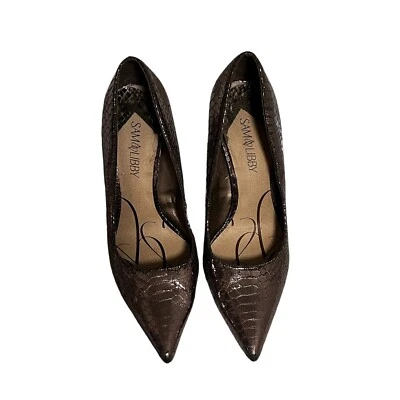 Bombas Sam & Libby 9.5 Metálicas Peltre Piel de Serpiente Sirena Tacón Alto Punta LEER Foto 1 de 4