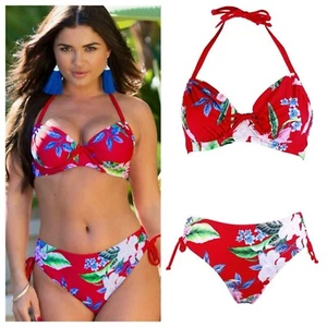 Pour Moi Miami Brights Red Floral Underwired Bikini Set - Picture 1 of 10
