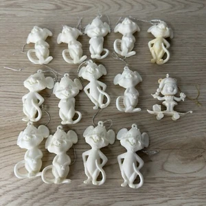 Vintage Christmas Mice Ornaments HONG KONG Plastic Set of 14 Classic Tacky MCM - Picture 1 of 11