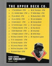 1994 Upper Deck All-Time Heroes Checklist 1-45 Hank Aaron #75 Braves