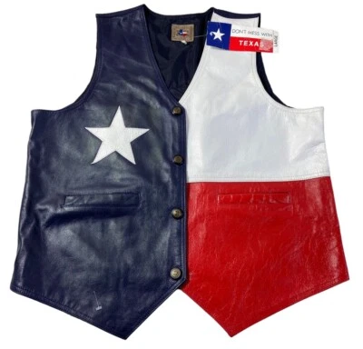 Chaleco de cuero Don't Mess With Texas bordado estrella solitaria bandera grande 23" W Foto 1 de 4