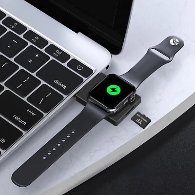 2in1 Portable Wireless Charger Dock & Card Reader Charging For Apple Watch 9 8 7 - Image 1 of 4