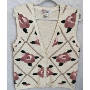 Vintage Milano Size S Rose Sweater Vest Cottagecore - Picture 1 of 5