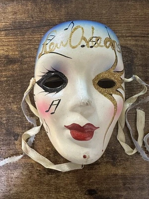 Máscara Mardi Gras Nueva Orleans Cerámica Pintada 5" x 3"- Foto 1 de 4