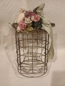 Vintage Bird Cage With Door Brass Gold Metal Decor Flowers Bird - Picture 1 of 9