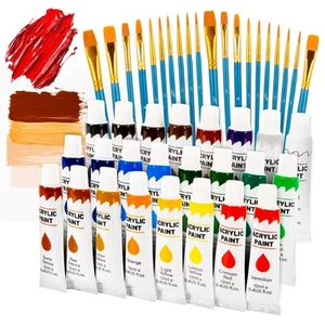 Acrylic Paint Set - 24 Colors 20 Brushes Non-Toxic Paint for Canvas Wood Roc - Picture 1 of 7
