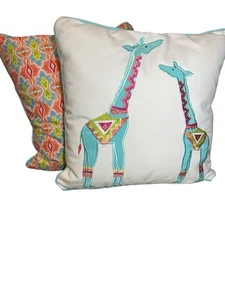 Lot of 2 Levtex Home Mariska Appliqued Giraffe Square Throw Pillow 17” X 17” EUC - Picture 1 of 2