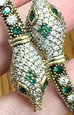 钻石翡翠 14K 硬质 925 帝国蛇手链 正品 — 第 1/4 张图片