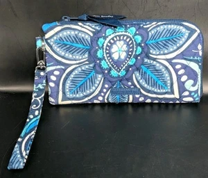 VERA BRADLEY BLUE CELLPHONE WALLET/WRISTLET (REMOVABLE WRIST STRAP) RFID PROTECT - Picture 1 of 13