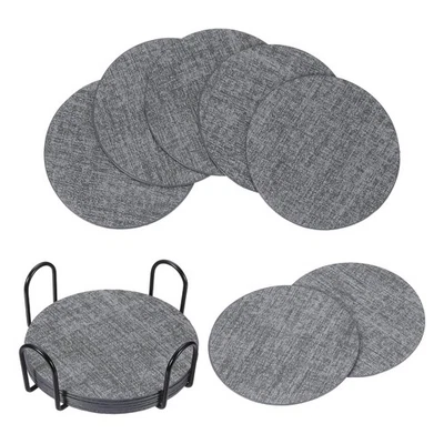 6Pcs Drink Coasters with Holder, 4"x4" Dual Sided Round Coasters, Dark Grey Foto 1 de 4