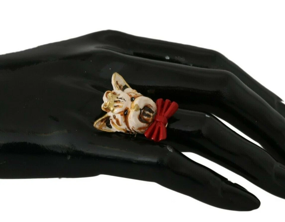 Dolce&Gabbana Women Gold Red Ring Brass Resin Dog Head Shape Jewelry EUR 54 US 7