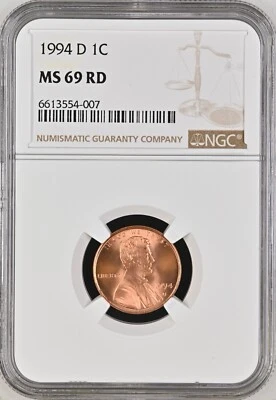 1994-D  1C RD  Lincoln Memorial One Cent  NGC MS69RD  6613554-007 - Image 1 of 2