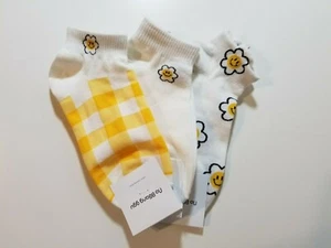 WOMEN ANKLE SOCKS FLOWER & CHECK PATTERN 1 set of 3 pairs fast delivery - Picture 1 of 5