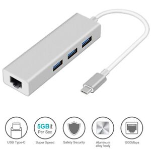 Type C to 3x USB 3.0 Hub 100/1000Mbps Gigabit Ethernet Lan Network Cable Adapter