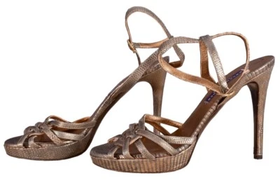 Zapatos Tacones Ralph Lauren Etiqueta Púrpura Oro Antiguo Estampado Serpiente Cuero - EE. UU. 10.5 Foto 1 de 4