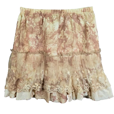 Falda Vaquera BOHO A Rare Bird S/M Roja Tierra Teñida y Encaje Hecha a Mano TX Bohemia Foto 1 de 4