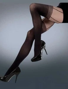 Silky Mock Lace Suspender Tights That Look Like Stockings - Picture 1 of 2