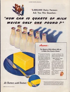 American Dairy Association 10 Quarts Milk = 1 Pound Butter Vintage Print Ad 1942 - Picture 1 of 4