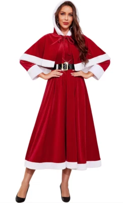 RSLOVE Deluxe Hooded Mrs Claus Christmas Santa Costume Fancy Dress - Small (FD180)