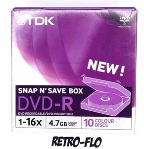 TDK - DVD-R 1-16x 4.7GB - 10 Colour Discs - Snap N Save Box - NEUF - Photo 1/2