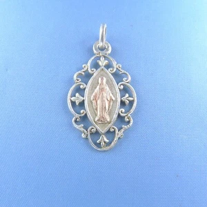 Virgin Mary Medal * Antique Sterling Silver Pendant - Picture 1 of 4