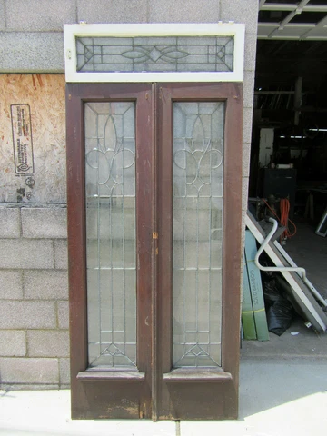 ~ ANTIQUE ENTRYWAY FULL BEVELED IN ZINC ~ DOUBLE DOORS AND TRANSOM ~ SALVAGE Cover