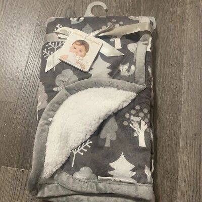 Blankets & Beyond Tree Baby Blanket Gray Fox Raccoon Trees Gray Sherpa - Image 1 of 4