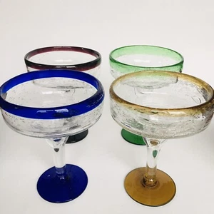 Juego de 4 vasos de margarita mexicana de vidrio artístico elástico soplado a mano tal cual - Imagen 1 de 11