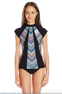 RIP CURL ~ ¡Nuevo! NUEVO CON ETIQUETAS Mediano ~ Cuello Alto CARMENITA Surfer UV Sol Natación Rashguard 90 Foto 1 de 4