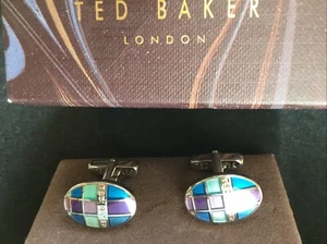 Cufflinks Ted Baker Blues & Shiny Steel Silver Tone Boxed - Picture 1 of 11