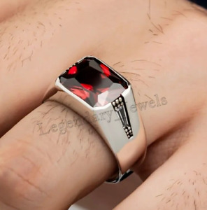 Roter Granat Edelstein mit 925 Sterlingsilber Ring für Herren Ring...