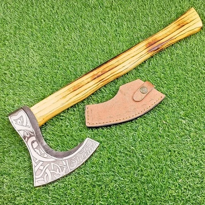 HAND FORGED Carbon Steel Viking VALHALLA Axe Tomahawk Throwing Axe+Sheath Z-6260 - Image 1 of 4