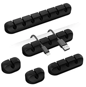 Cable Organizer Clips Cord Holder - 5 Packs Self Adhesive Cable Black - Afbeelding 1 van 7