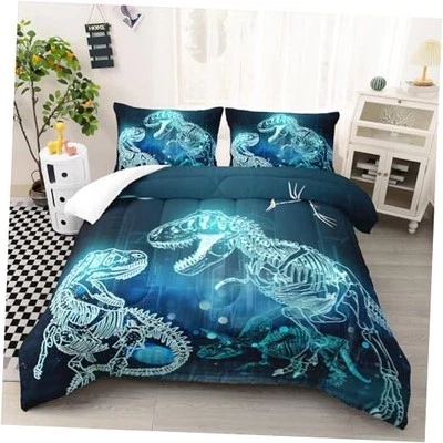 Juego de edredón para adolescentes niños niñas, ojos de dinosaurio 3 piezas ropa de cama dinosaurio completo Foto 1 de 4