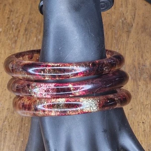 Lote 3 Pulseras Brazalete Brillante Lucite o Acrílico Concha de Tortuga Imitación 7" Pila - Imagen 1 de 16