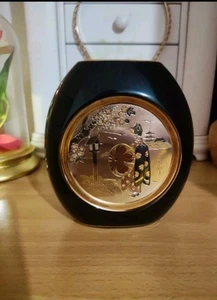 The Art Of Chokin Black Vase 24K Gold Edged Made In Japan Cherry Blossom 5” Tall - Picture 1 of 6