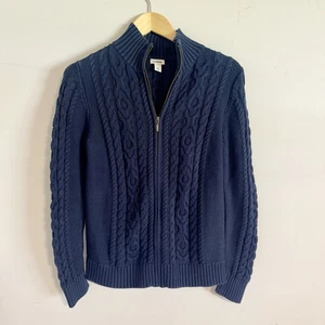 L.L. Bean Women S Cardigan Long Sleeve navy Blue Cable Knit sweater GRANNY - Picture 1 of 4