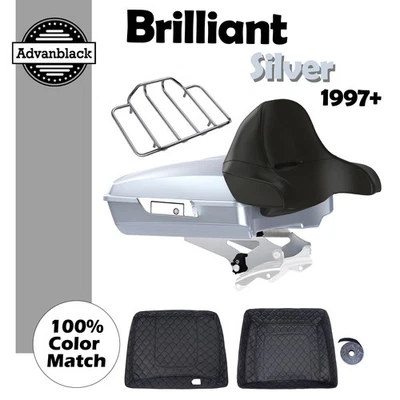 Respaldo envolvente Brilliant Silver Razor Tour Pak para Harley Touring 97-20 Foto 1 de 4