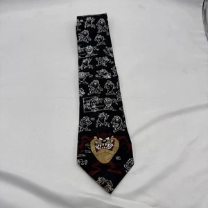 Looney Tunes Men's Classic Neck Tie 1997 Tasmanian Devil Taz Print Black White - Picture 1 of 4