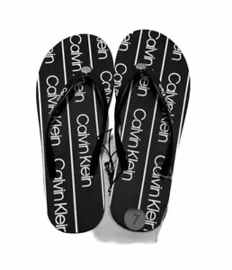 Calvin Klein Women’s Thong Slippers Flip Flops Black w/ White Brand Name Size 7 - Picture 1 of 2