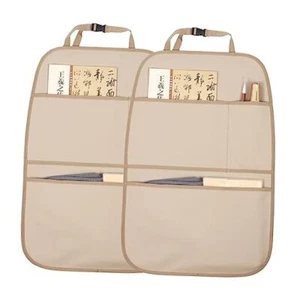 Kick Mat Back Seat Protector Waterproof Leather Car Seat Back Beige 2-Pack - Picture 1 of 7