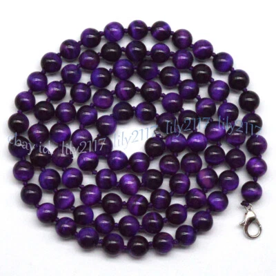 Colar de miçangas de pedra preciosa redondas olho de tigre multicolorido natural 8 mm 16-48"" - Imagem 1 de 4