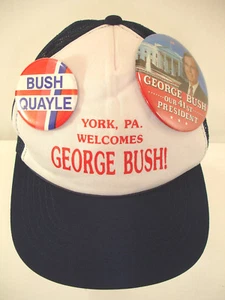Presidente 41º George Bush Dan Quayle Campaña Política Camionero Gorra Prendedor Botones - Imagen 1 de 11