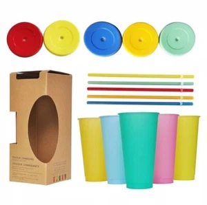 Magic Color Changing Plastic Cups Lids Straws 6 Pack 24 Oz Reusable BPA Free - Picture 1 of 7