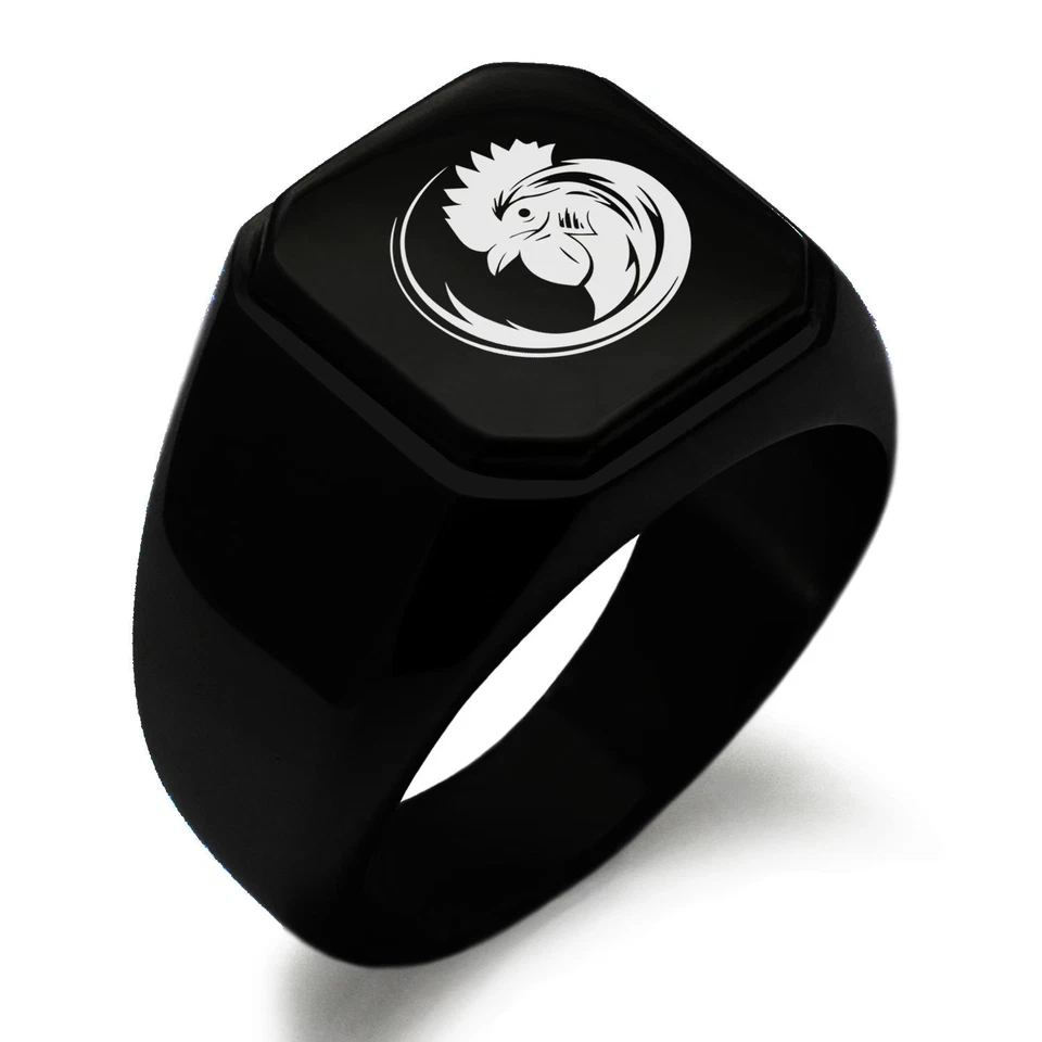 Anillo de sello cuadrado estilo motociclista diseño gallo tribal de acero inoxidable para hombre Foto 1 de 1